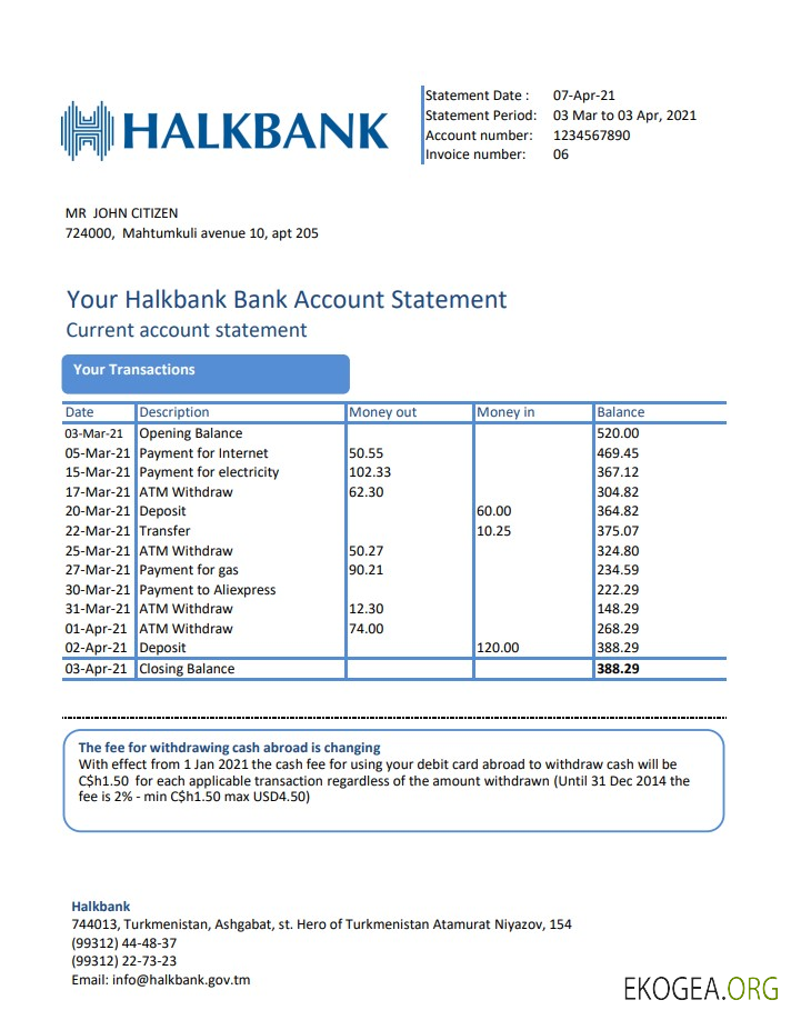Turkménistan Halkbank excel pdf template Turkménistan Halkbank excel pdf template